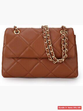 Quilted Crossbody Bag with Chain Strap, Faux Leather, 2 Compartments